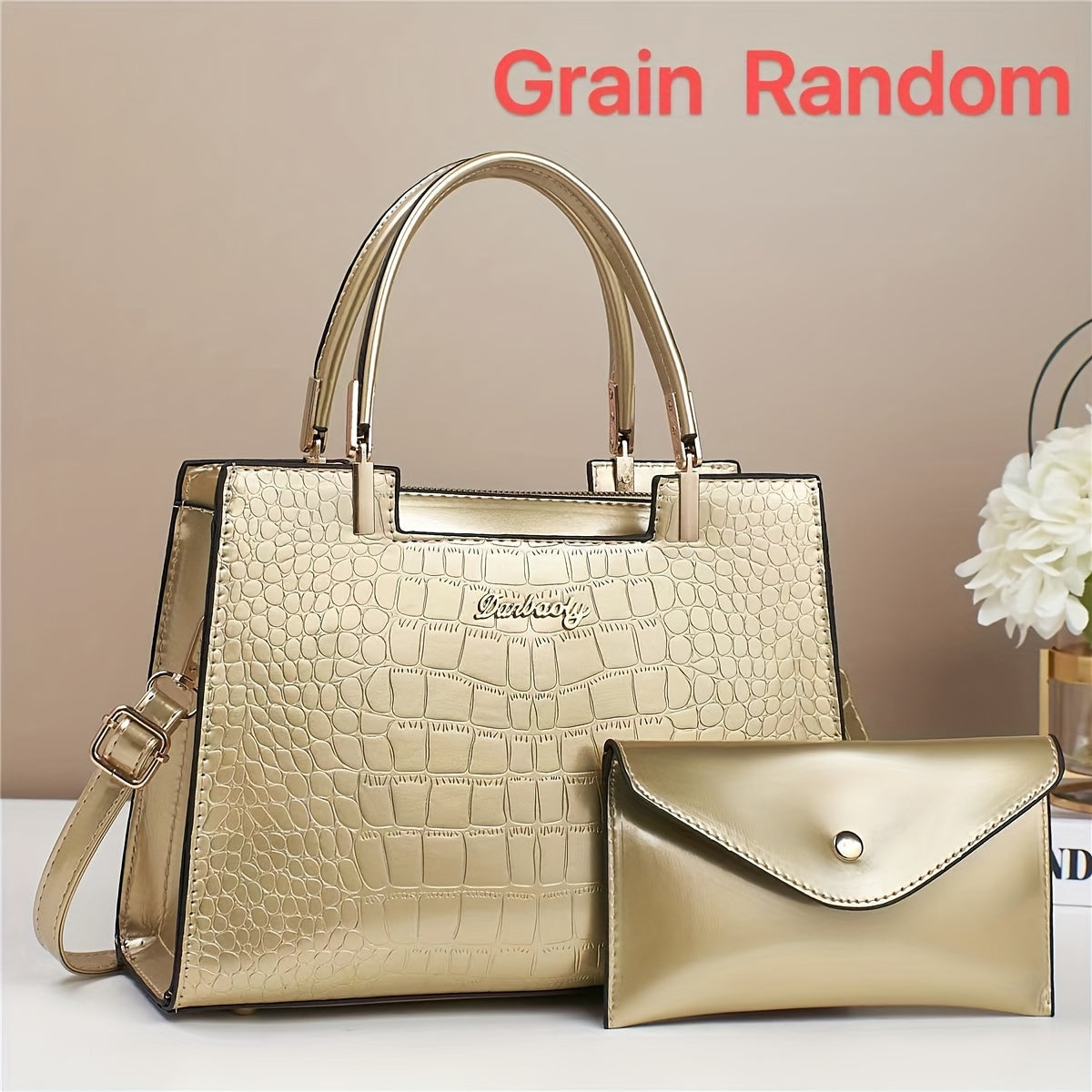 1 Set Women's Fashion Tote Bag and Wallet Combo, Faux Leather Handbag with Zip Closure, Polyester Lining, and Edged Finish - Available in Black, Red, and White