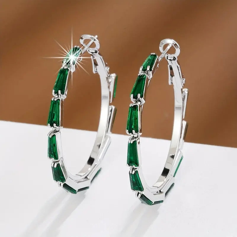 1 Pair Exquisite Hoop Earrings Copper Jewelry Golden Color Full Birthstone zirconia Vintage Elegant Style Unique Statement Female Earrings Jewelry