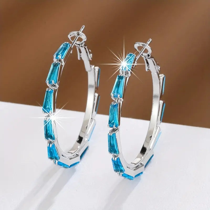 1 Pair Exquisite Hoop Earrings Copper Jewelry Golden Color Full Birthstone zirconia Vintage Elegant Style Unique Statement Female Earrings Jewelry