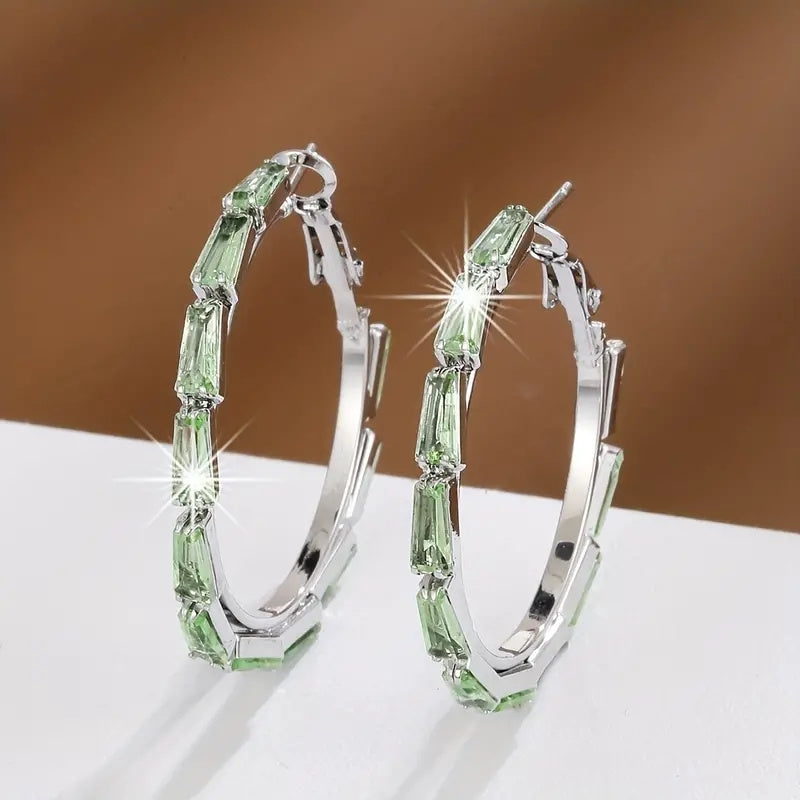 1 Pair Exquisite Hoop Earrings Copper Jewelry Golden Color Full Birthstone zirconia Vintage Elegant Style Unique Statement Female Earrings Jewelry