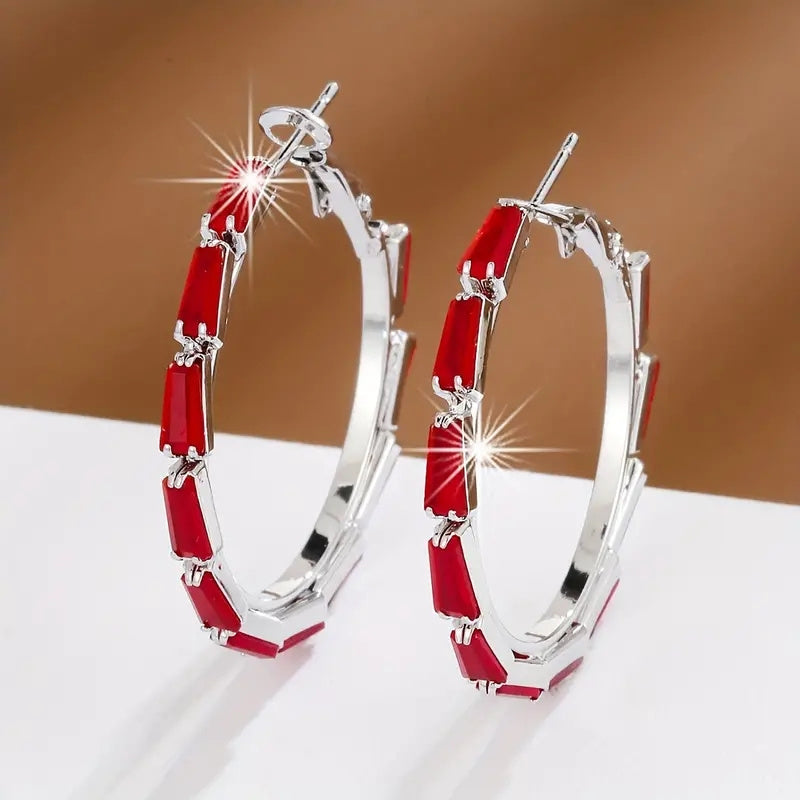 1 Pair Exquisite Hoop Earrings Copper Jewelry Golden Color Full Birthstone zirconia Vintage Elegant Style Unique Statement Female Earrings Jewelry