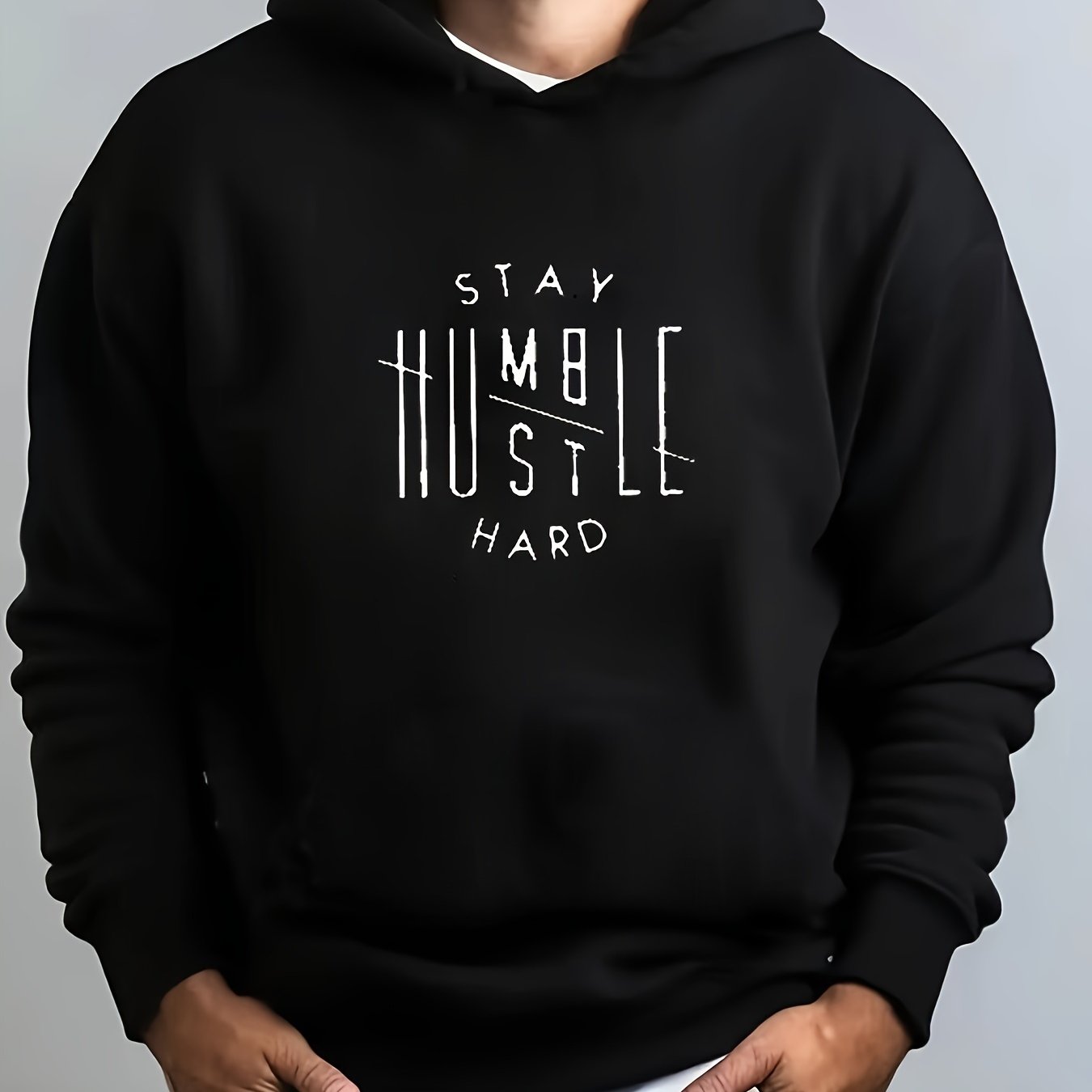 "Stay Humble Hard" Mens Hoodie - Long Sleeve, Regular Fit, Polyester Blend, Solid Color, Microfiber, No Detail, 100% Polyester