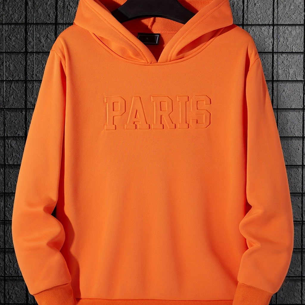"Paris" Print Hoodie, Men's Casual Pullover Hooded Sweatshirt