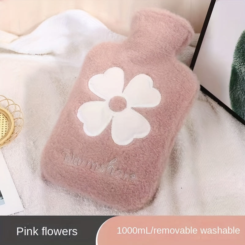 1000ml Large Capacity Hot Water Bottle, Washable PVC Thermal Pad for Hand, Foot, and Cold Compression Therapy, Winter Essential, Portable Thickened Plastic Hot Water Bag with Removable Plush Cover