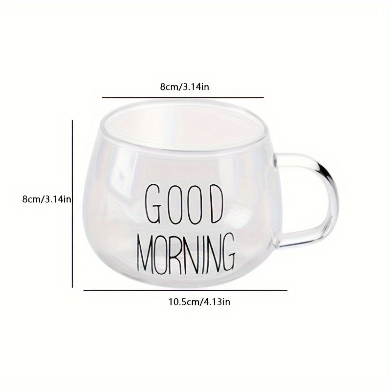 1 Piece, Good Morning Glass, Cute Round Water Cup, Heat-resistant High Borosilicate Glass Coffee Cup, Belly Cup, Summer And Winter Drinkware
