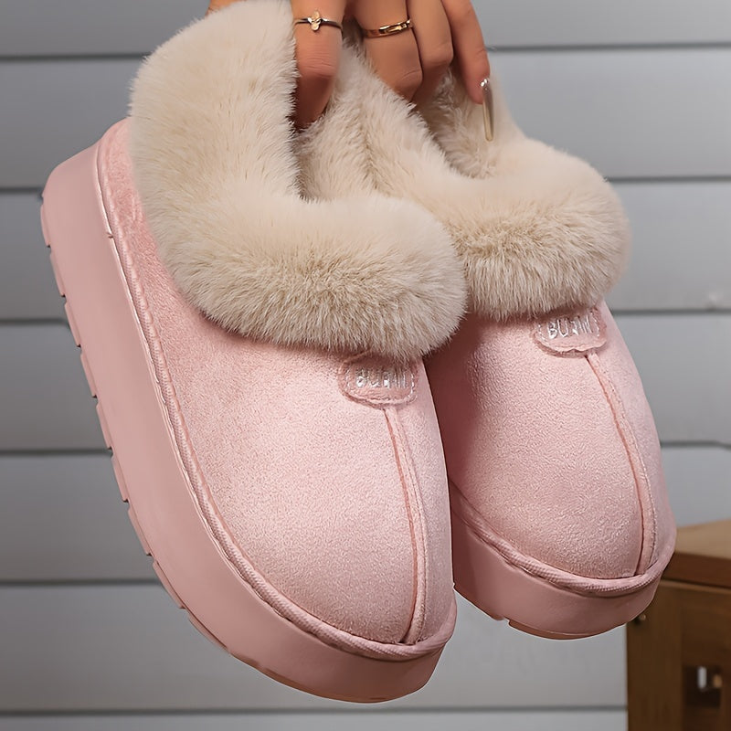 1 Pair Cozy Unisex Cotton Slippers - Indoor/Outdoor Slip-On House Shoes with Faux Fur Trim, Round Toe, Fabric Upper/Lining/Insole, EVA Sole - Casual, Warm, All-Season Footwear