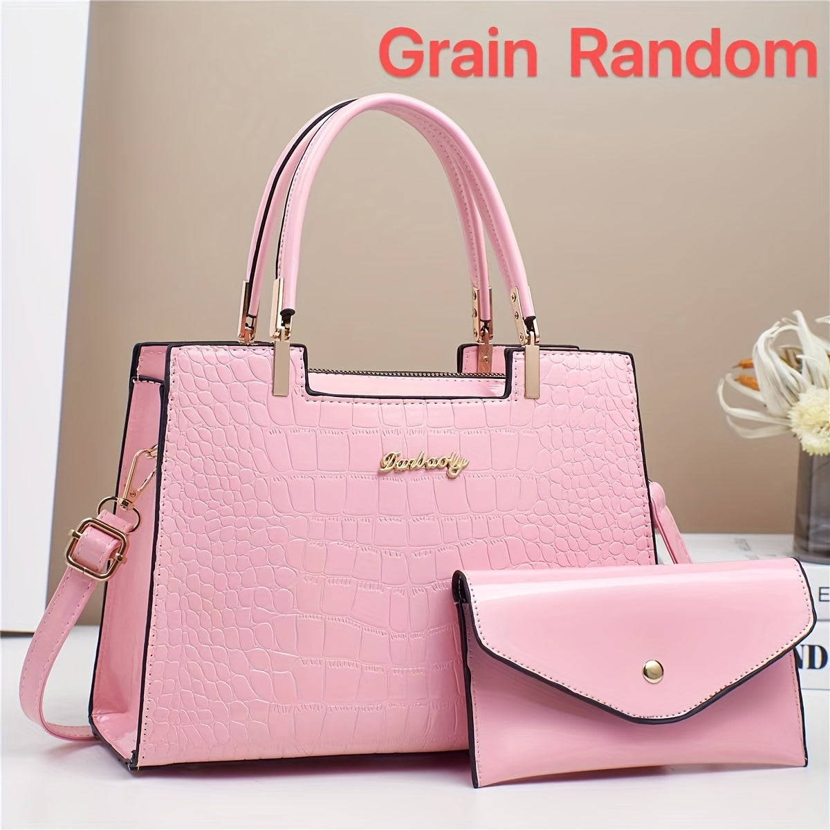 1 Set Women's Fashion Tote Bag and Wallet Combo, Faux Leather Handbag with Zip Closure, Polyester Lining, and Edged Finish - Available in Black, Red, and White