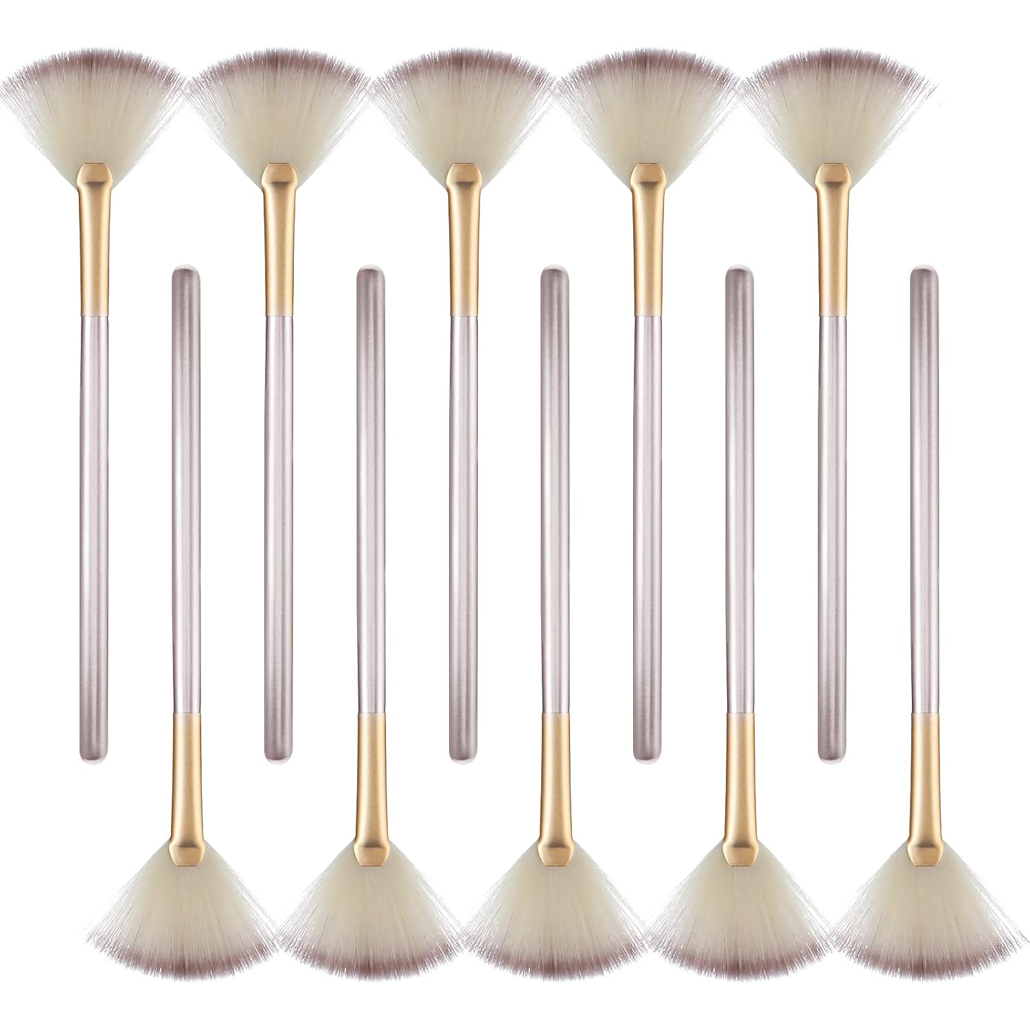 10 Professional Soft Facial Fan Brushes For Mask Mud Cream, Glycolic Peel & Makeup Application - Esthetician Tools With Champagne Finish