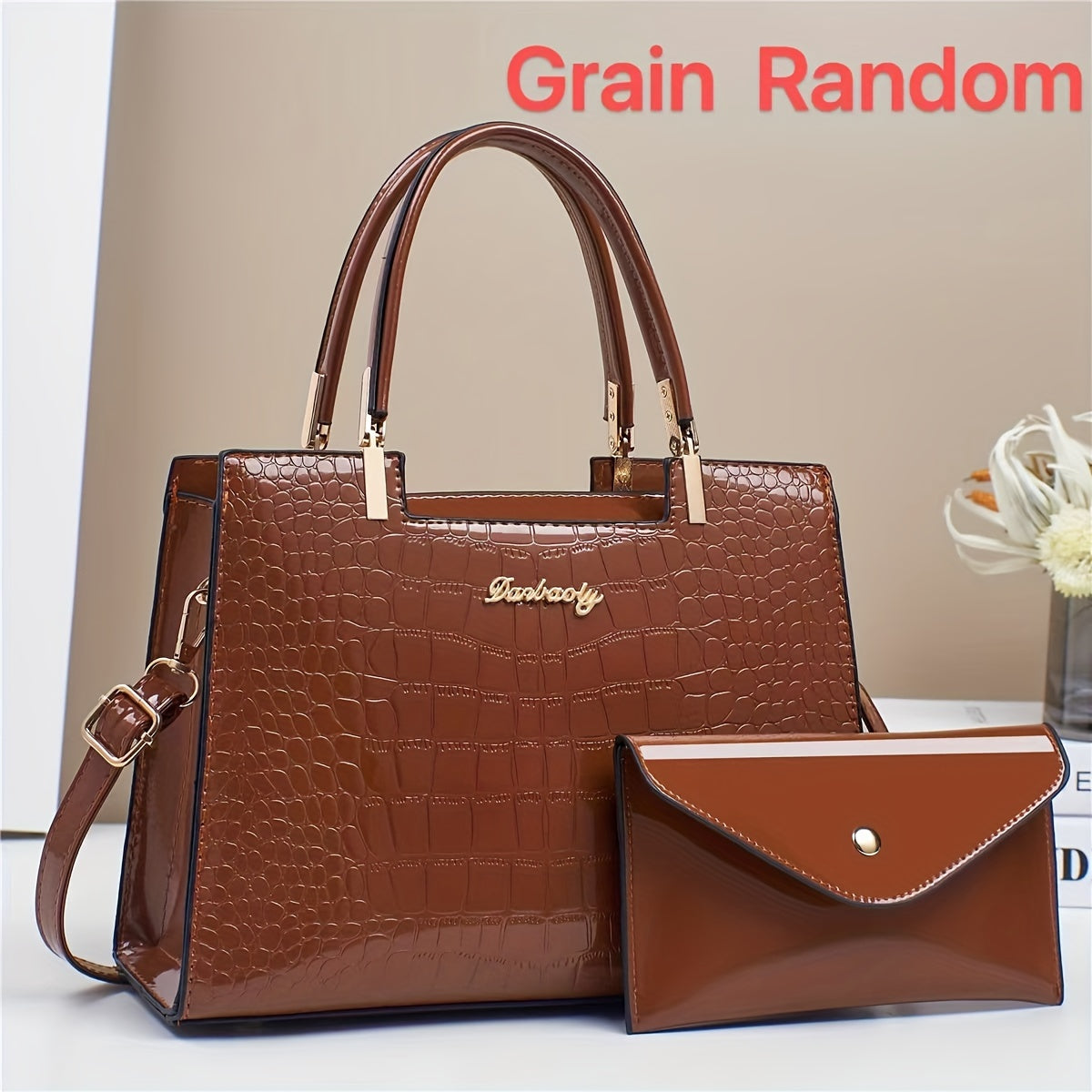 1 Set Women's Fashion Tote Bag and Wallet Combo, Faux Leather Handbag with Zip Closure, Polyester Lining, and Edged Finish - Available in Black, Red, and White