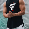 "Never Give Up" Print Comfy Breathable Tank Top, Men's Casual Stretch Sleeveless T-shirt For Summer Gym Workout Training Basketball
