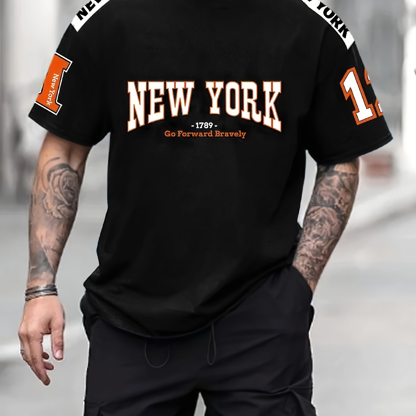 "New York" Pattern T-shirt For Men, Casual Short Sleeve Top, Men's Novelty Tee For Summer Daily Wear
