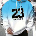 "CHICAGO #58.42cm Print Men's Gradient Hooded Sweatshirt With Kangaroo Pocket, Casual Pullover Tops For Spring Autumn