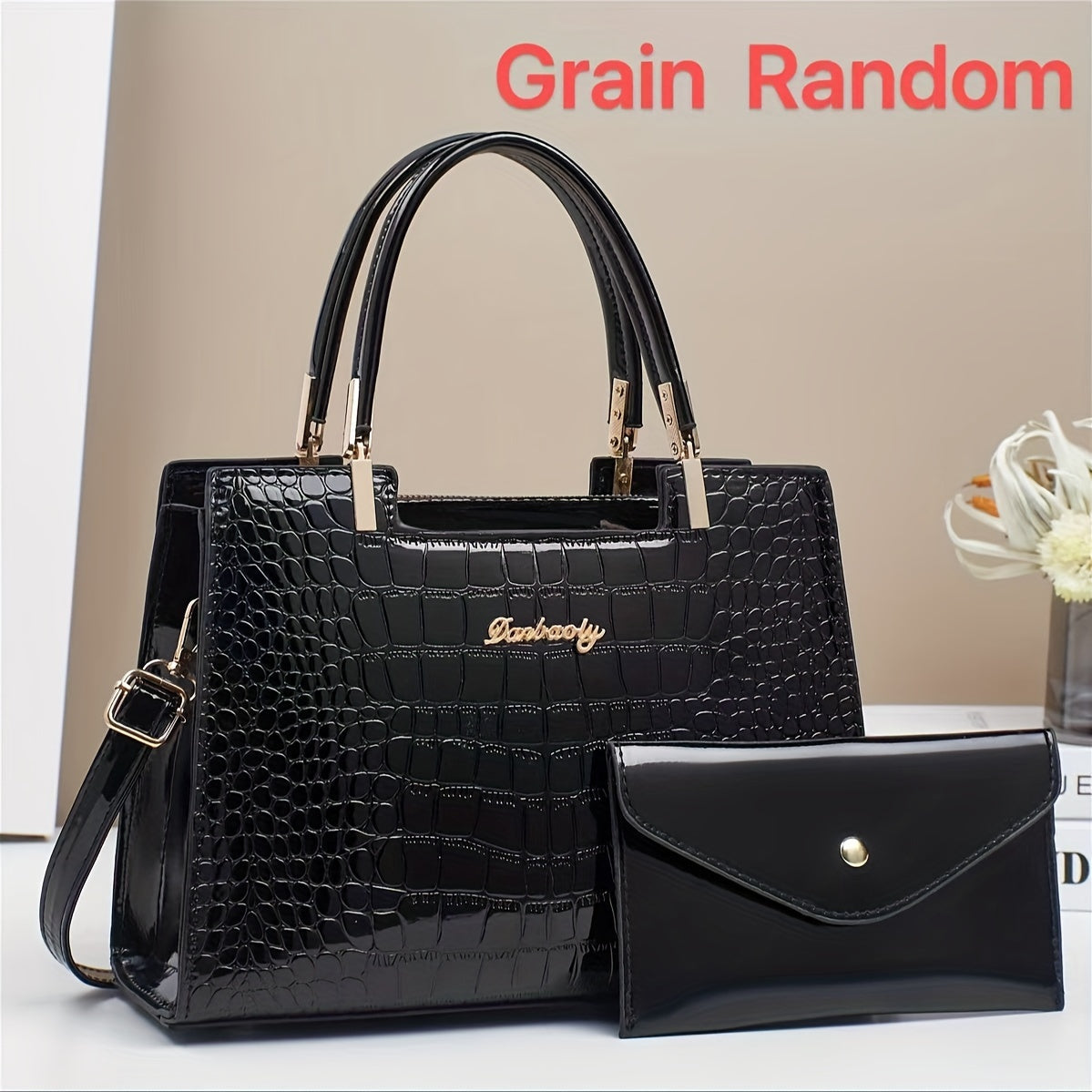 1 Set Women's Fashion Tote Bag and Wallet Combo, Faux Leather Handbag with Zip Closure, Polyester Lining, and Edged Finish - Available in Black, Red, and White