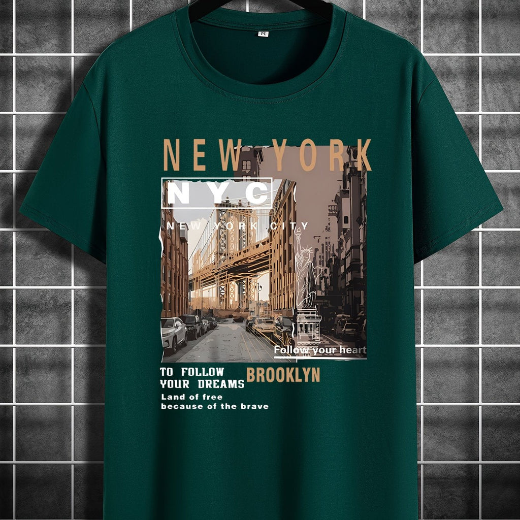 ' NEW YORK 'Creative Print Summer Casual T-Shirt Short Sleeve For Men, Sporty Leisure Style, Fashion Crew Neck Top For Daily Wear