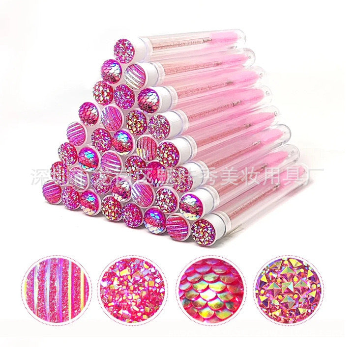 10 - 50 Pcs Disposable Eyelash & Mascara Brushes Diamond Lash Spoolie Wands For Makeup, Extensions & Cleaning 4 Colors