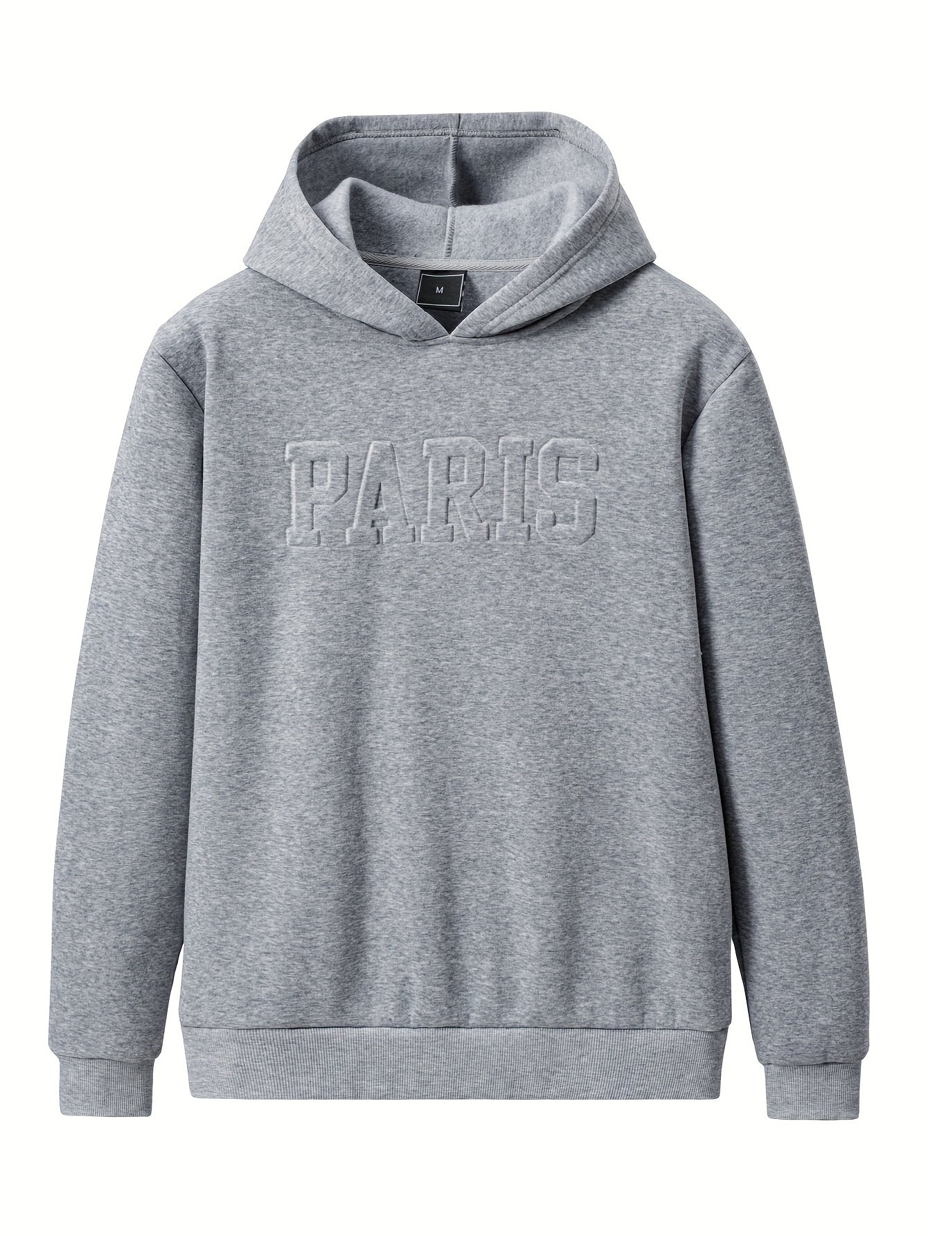 "Paris" Print Hoodie, Men's Casual Pullover Hooded Sweatshirt