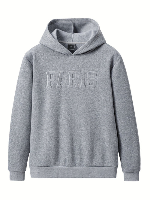 "Paris" Print Hoodie, Men's Casual Pullover Hooded Sweatshirt