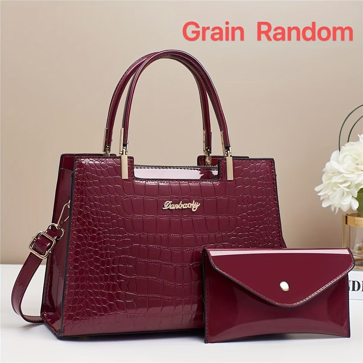 1 Set Women's Fashion Tote Bag and Wallet Combo, Faux Leather Handbag with Zip Closure, Polyester Lining, and Edged Finish - Available in Black, Red, and White