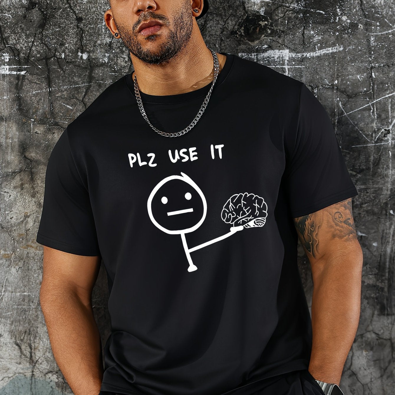 " Plz Use It "Trendy Print Casual Short-Sleeved T-Shirt For Men, Spring And Summer Top, Comfortable Round Neck Tee, Regular Fit, Versatile Fashion For Everyday Wear