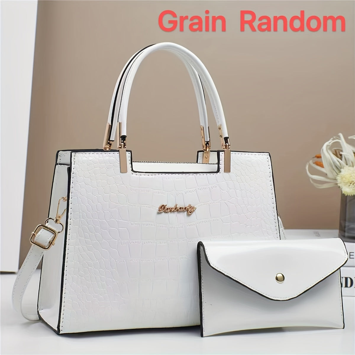 1 Set Women's Fashion Tote Bag and Wallet Combo, Faux Leather Handbag with Zip Closure, Polyester Lining, and Edged Finish - Available in Black, Red, and White